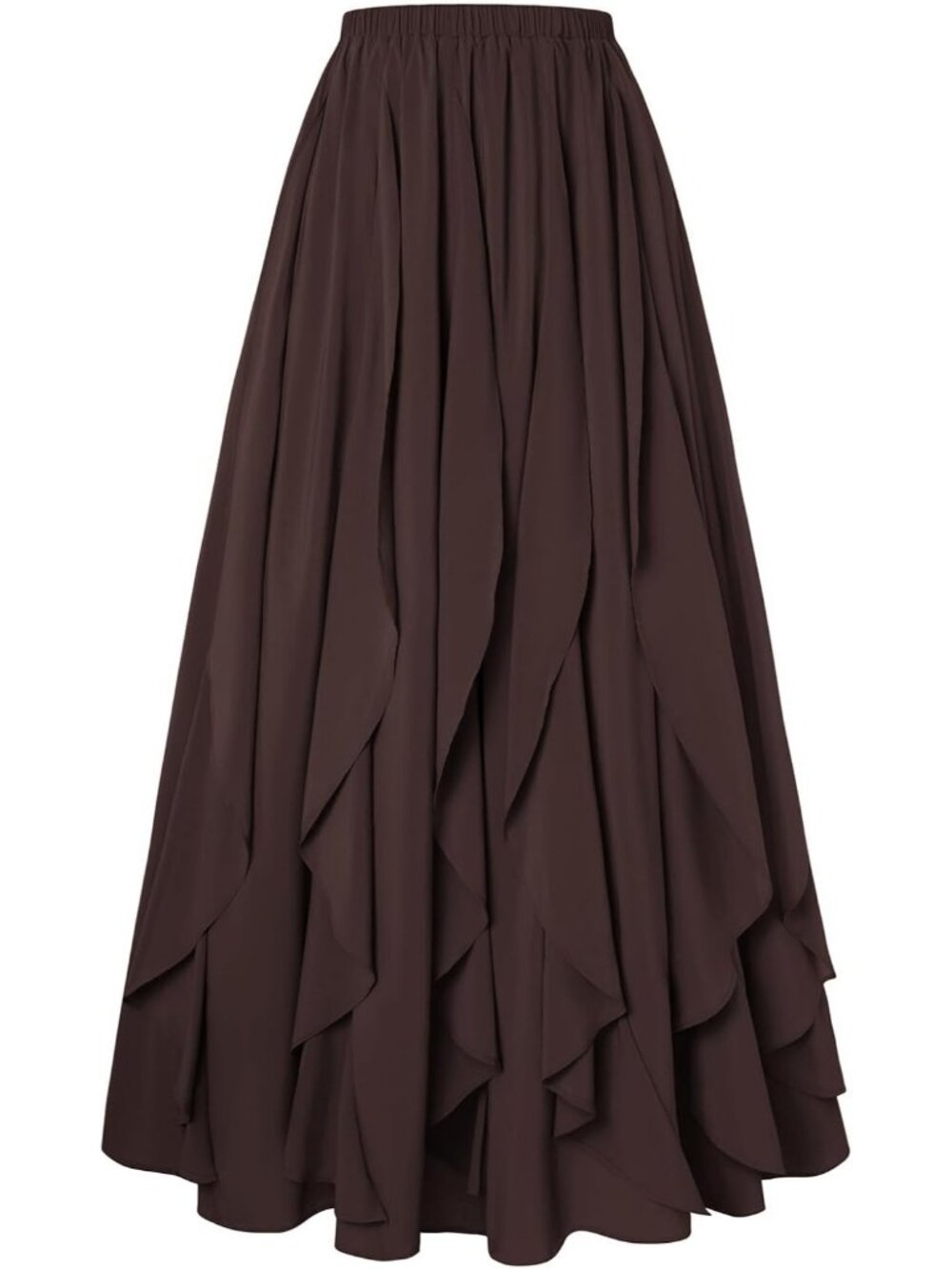 Women's Boho Renaissance High Waisted Ruffle Brown Flowy Long Maxi Skirt